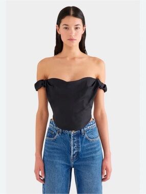 Venroy 100% Silk Off Shoulder Draped Corset Top Black Going Out Y2K Women's S